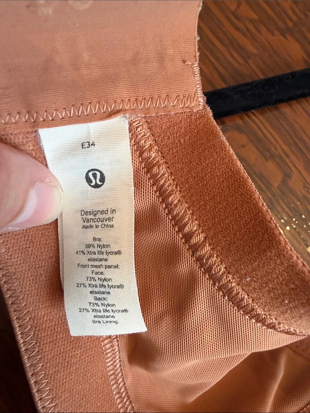lululemon athletica rust orange Wireless Support Bra size 34E high impact